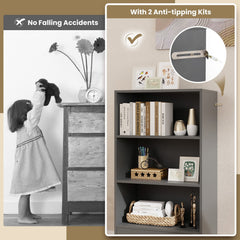 4 Tier Wood Bookcase with Drawer, 42.5 Inches Tall, Grey