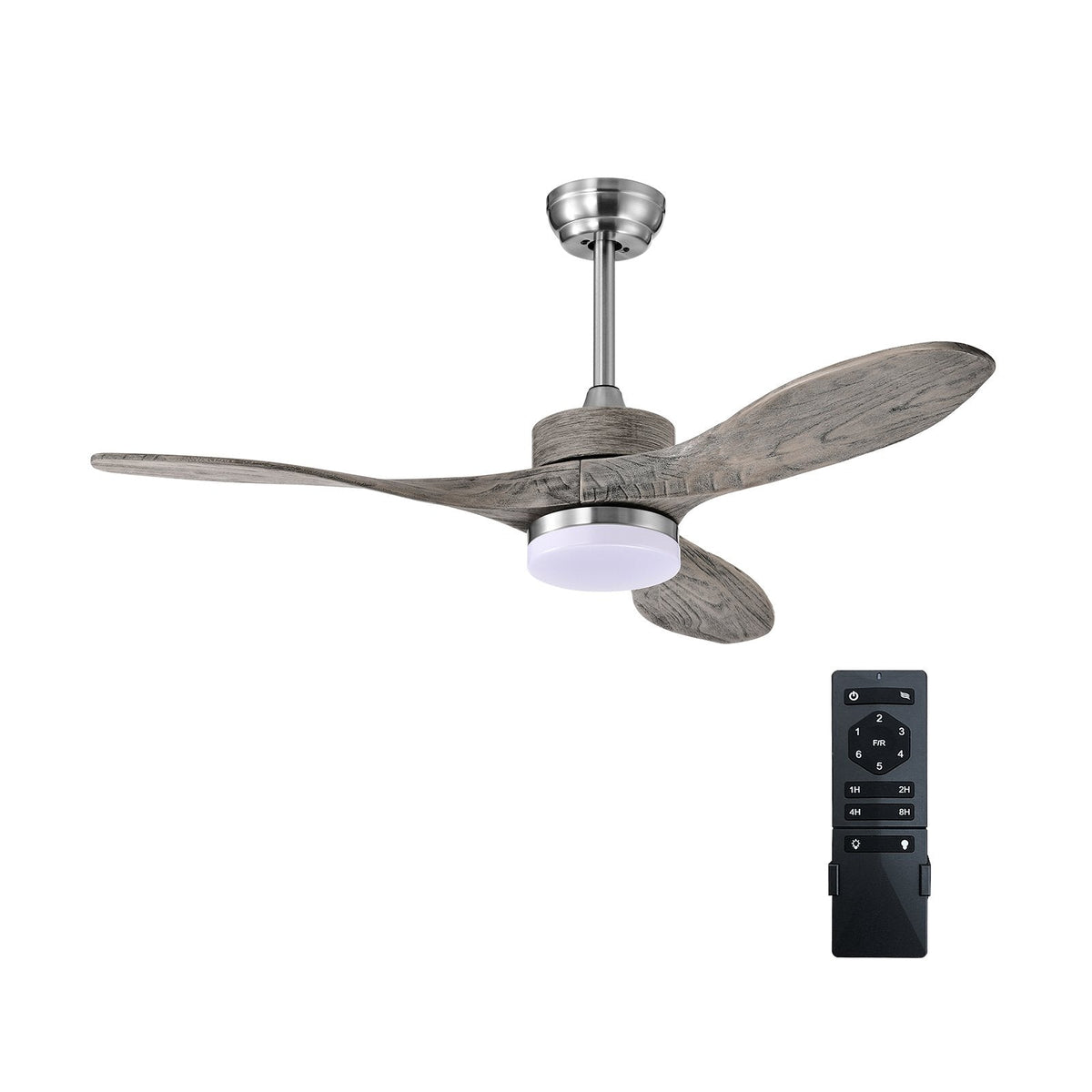 48 Inch Wood Ceiling Fan with LED Lights and 6 Speed Levels-Silver