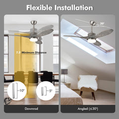 48 Inch Wood Ceiling Fan with LED Lights and 6 Speed Levels-Silver