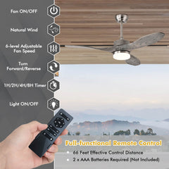 48 Inch Wood Ceiling Fan with LED Lights and 6 Speed Levels-Silver