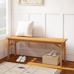 48 Inches Acacia Wood Bench with Breathable Slat Seat and Stable Triangular Structure-2