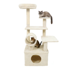 48 Inch Kitten Tower with Large Condo, Cylinder Tunnel and Padded Top Perch, Beige