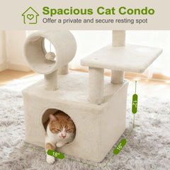 48 Inch Kitten Tower with Large Condo, Cylinder Tunnel and Padded Top Perch, Beige