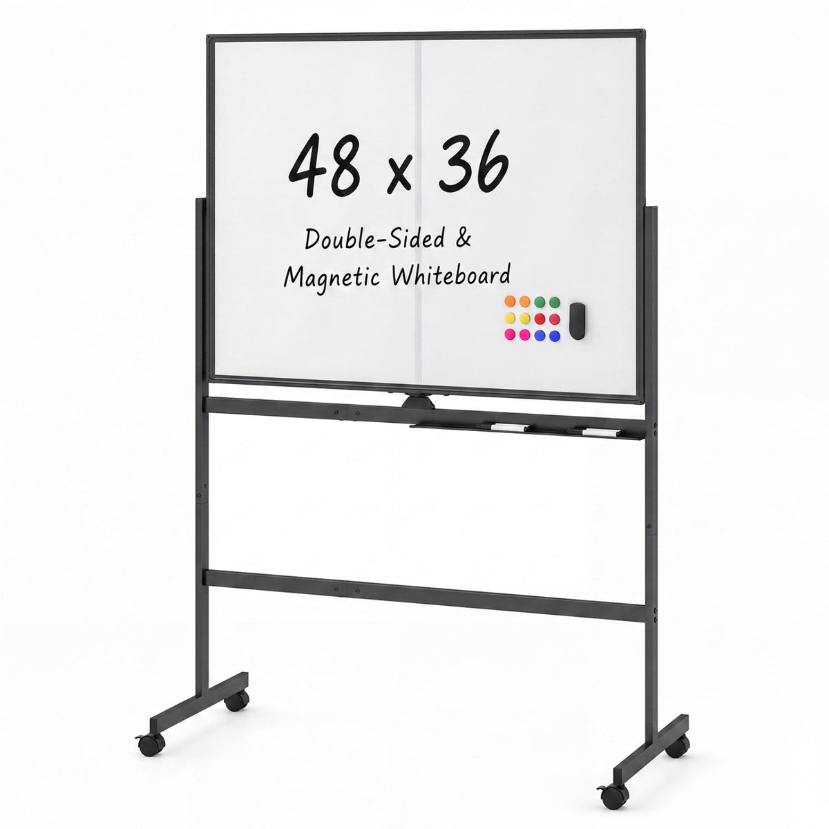 48 inches x 36 inches Double-Sided Mobile White Board with Lockable Universal Wheels for Office-Black