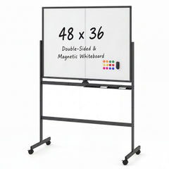 48 inches x 36 inches Double-Sided Mobile White Board with Lockable Universal Wheels for Office-Black