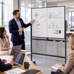 48 inches x 36 inches Double-Sided Mobile White Board with Lockable Universal Wheels for Office-Black