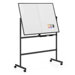 48 inches x 36 inches Double-Sided Mobile White Board with Lockable Universal Wheels for Office-Black