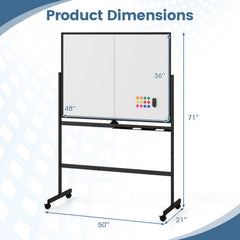 48 inches x 36 inches Double-Sided Mobile White Board with Lockable Universal Wheels for Office-Black