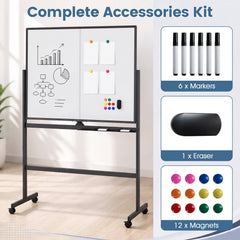 48 inches x 36 inches Double-Sided Mobile White Board with Lockable Universal Wheels for Office-Black