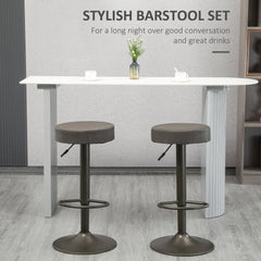 Modern Adjustable Bar Stools Set of 2, Swivel Barstool with Footrest, PU Leather Round Top for Kitchen, Dark Grey