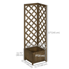 Raised Garden Bed Wood Planter with Trellis for Vine Climbing, 16" x 16" x 57", Brown