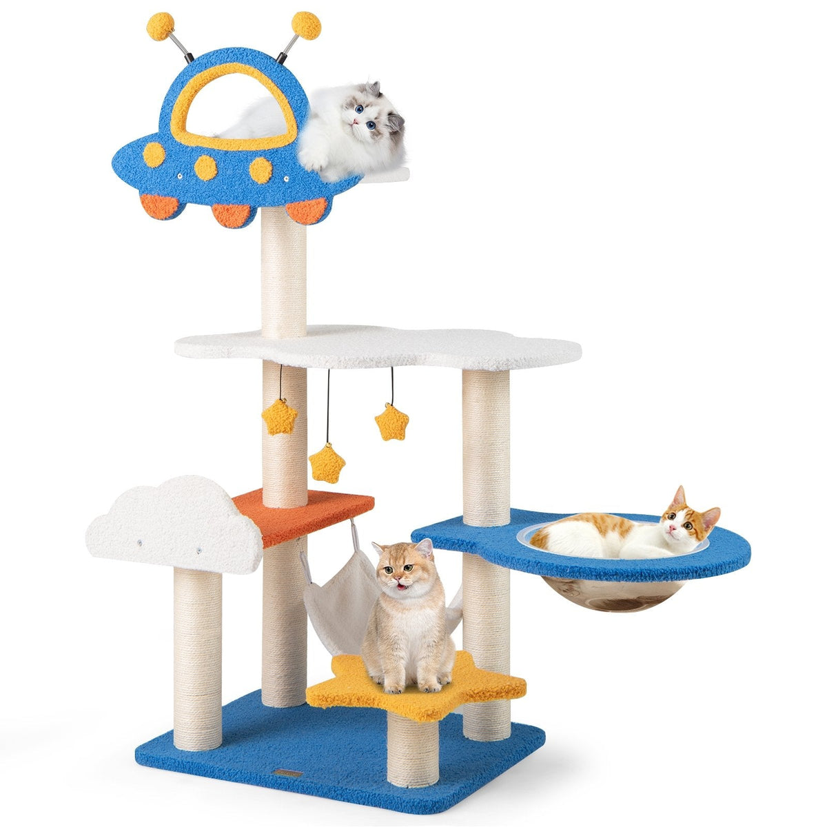 49 Inch Space Themed Cat Tree with UFO Top Perch, Transparent Capsule and Hammock, Blue