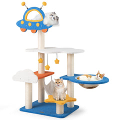 49 Inch Space Themed Cat Tree with UFO Top Perch, Transparent Capsule and Hammock, Blue