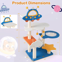 49 Inch Space Themed Cat Tree with UFO Top Perch, Transparent Capsule and Hammock, Blue