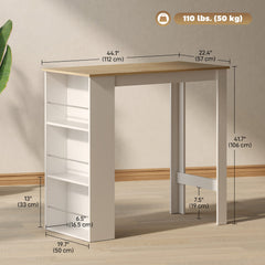Bar Table Counter Height Dining Table with 3 Storage Shelves for Kitchen, Dining Room, Living Room, Natural