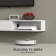 47" Floating TV Stand for TVs up to 50 Inch, Wall Mounted Media Console with Flip Drawer and 2 Open Shelves, Walnut