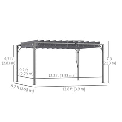 12.8' x 9.7' Outdoor Pergola with Retractable Roof, Aluminium Louvered Pergola Canopy Gazebo for Lawn Garden Patio, Grey