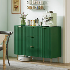 Modern Kitchen Storage Cabinet, Sideboard Buffet Cabinet w/ 3 Drawers and Adjustable Shelves for Kitchen Hallway, Black