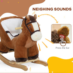 Baby Rocking Horse, Plush Animal Rocker for Toddlers Aged 18-36 Months with Sounds, Seat Belt