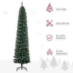 6FT Artificial Snow Dipped Christmas Tree Xmas Pencil Tree Holiday Home Indoor Decoration with Foldable Black Stand, Green