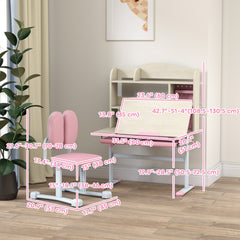 Kids Desk and Chair Set with Tilting Desktop, Adjustable Height, Drawer and Shelves for Boys Girls Ages 3-12, Grey