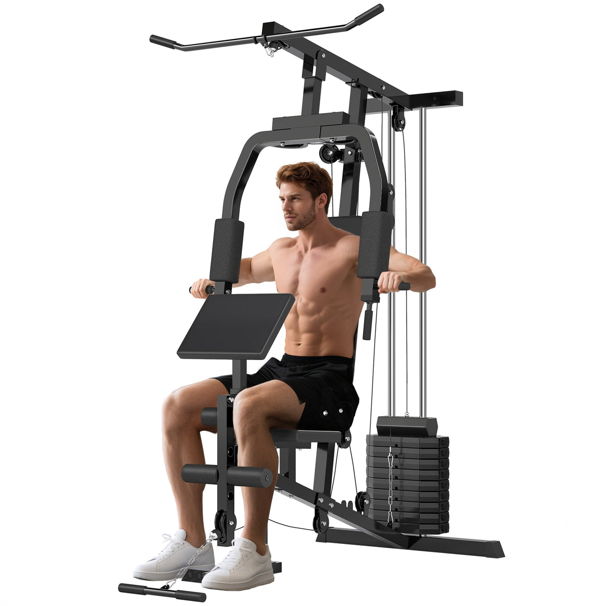 Multifunction Home Power Exercise Gym System Weight Training Exercise Workout Station Fitness Strength Machine for Whole Body Training Black