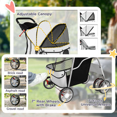 Pet Stroller with Reflective Strips, Foldable Cat Stroller with 360° Swivel Wheels for Small Dogs and Cats, Blue