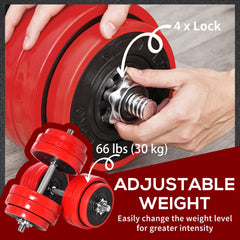 66lbs 2-In-1 Dumbbell & Barbell Adjustable Set Strength Muscle Exercise Fitness Plate Bar Clamp Rod Home Gym Sports Area
