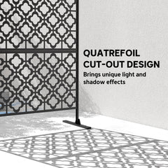 Metal Outdoor Privacy Screen, Freestanding Outdoor Divider with Stand, 78" x 48", Black