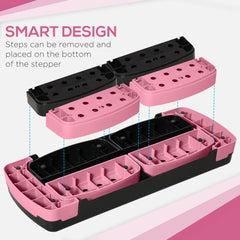 Adjustable Aerobic Stepper, Exercise Step Platform, Step Exercise Trainer, Workout Fitness Yoga Risers, 4"-6"-8", Pink