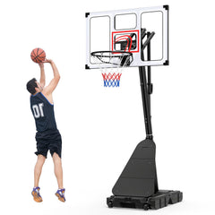 4.9-10 Feet Portable Basketball Hoop 10 Levels Adjustable with Fillable Base and Ball Storage