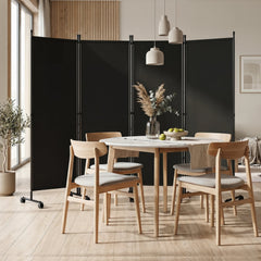 4-Panel Room Divider with Lockable Wheels for Living Room-Black