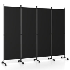 4-Panel Room Divider with Lockable Wheels for Living Room-Black