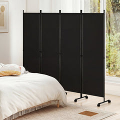 4-Panel Room Divider with Lockable Wheels for Living Room-Black