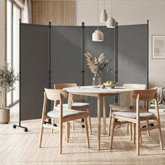 4-Panel Room Divider with Lockable Wheels for Living Room-Gray