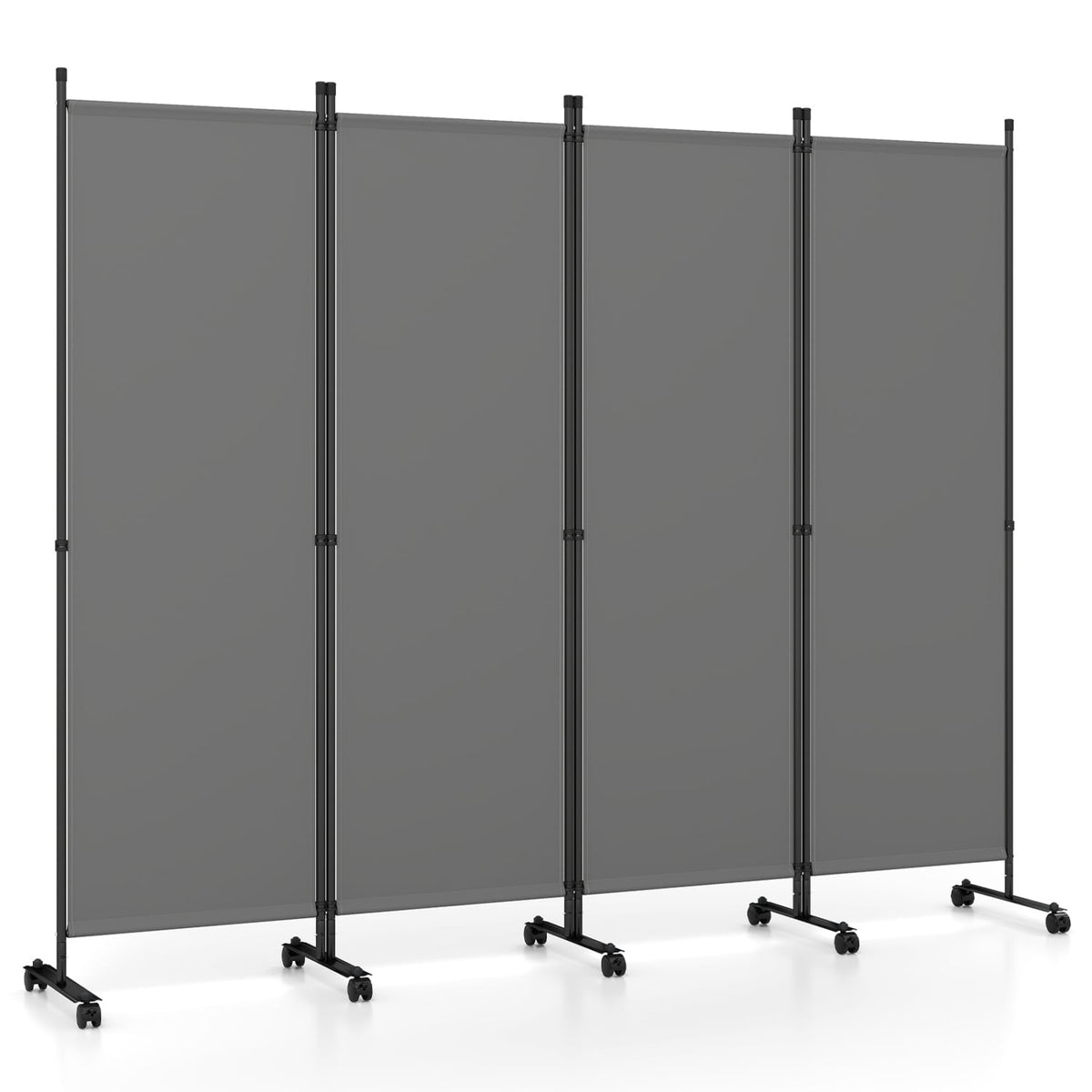 4-Panel Room Divider with Lockable Wheels for Living Room-Gray