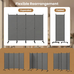 4-Panel Room Divider with Lockable Wheels for Living Room-Gray