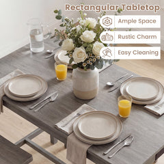 4-Piece Counter Height Dining Table Set with Power Outlet Solid Rubber Wood Kitchen Table-Gray