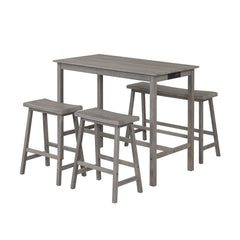4-Piece Counter Height Dining Table Set with Power Outlet Solid Rubber Wood Kitchen Table-Gray