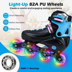 4-Size Adjustable Light-Up Inline Skates for Toddlers Ages 5-7-Black