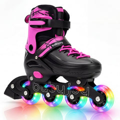 4-Size Adjustable Light-Up Inline Skates for Toddlers Ages 5-7-Pink