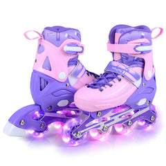 4-Size Adjustable Light-Up Inline Skates for Toddlers Ages 5-7-Purple