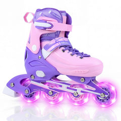 4-Size Adjustable Light-Up Inline Skates for Toddlers Ages 5-7-Purple