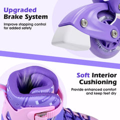4-Size Adjustable Light-Up Inline Skates for Toddlers Ages 5-7-Purple