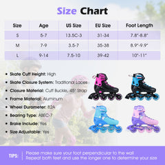 4-Size Adjustable Light-Up Inline Skates for Toddlers Ages 5-7-Purple