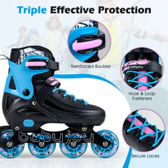 4-Size Adjustable Light-Up Kids Inline Skates for Kids Ages 7-9-Black