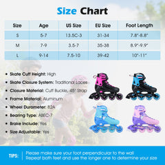 4-Size Adjustable Light-Up Kids Inline Skates for Kids Ages 7-9-Black