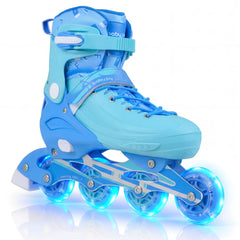 4-Size Adjustable Light-Up Kids Inline Skates for Kids Ages 7-9-Blue