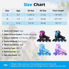 4-Size Adjustable Light-Up Kids Inline Skates for Kids Ages 7-9-Blue