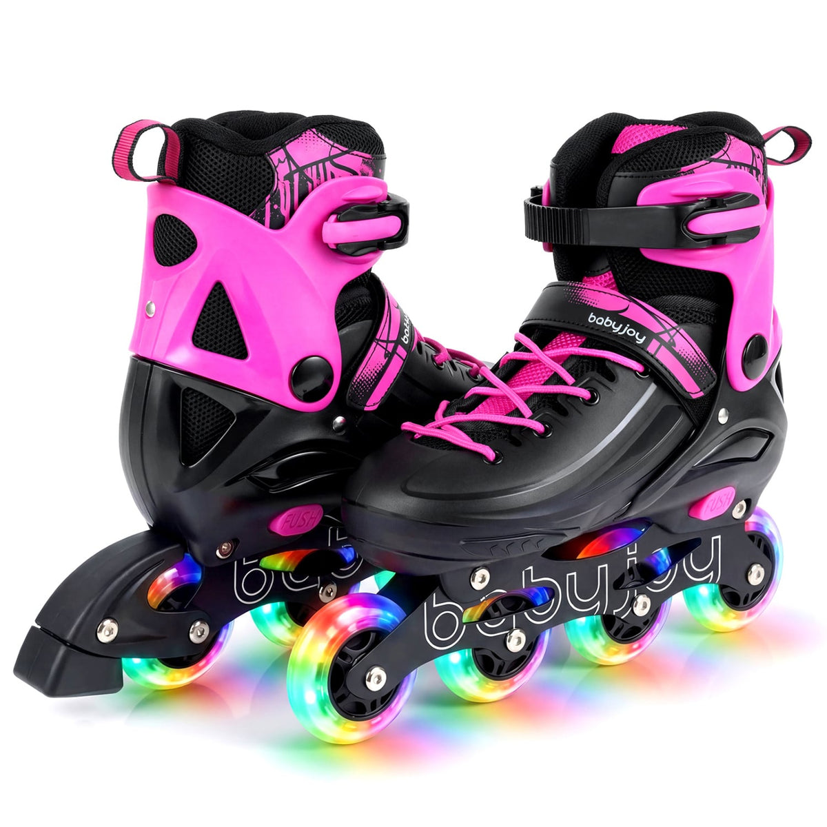 4-Size Adjustable Light-Up Kids Inline Skates for Kids Ages 9-14-Pink